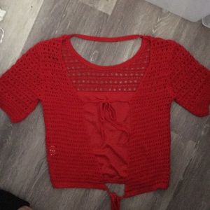 Honey punch red crochet top